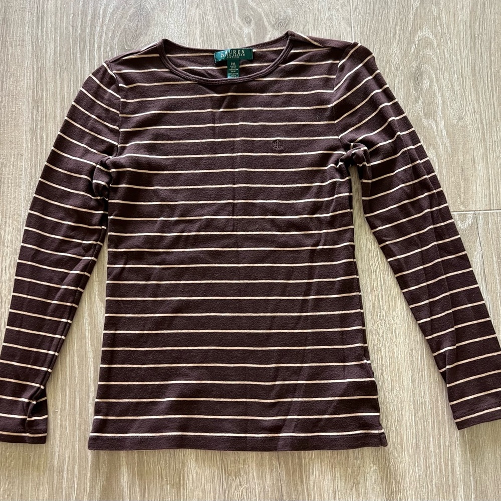 Ralph Lauren Chocolate and Cream Striped Long Sleeve Tee